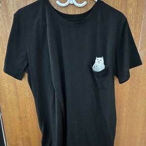 Black tee w/ front pocket ft. Cat